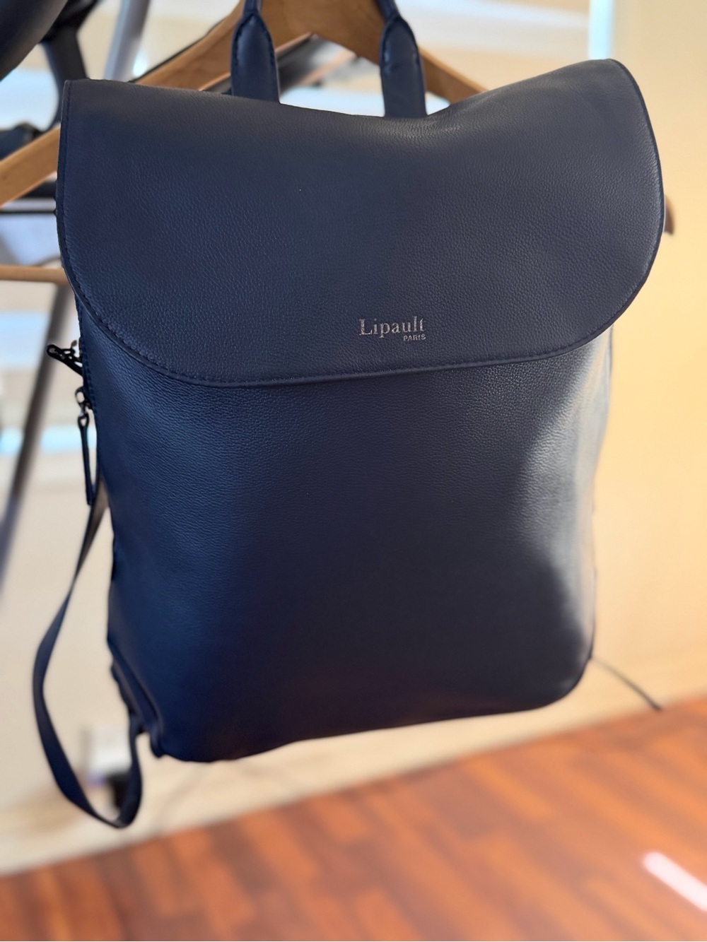 Lipault navy pebbled leather plume elegance backpack